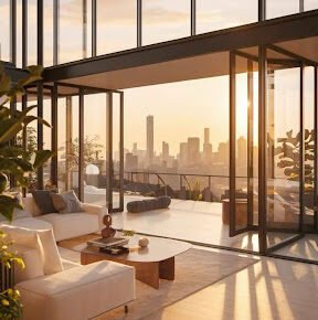 Modern UAE living room featuring smart glass that maximises natural light, enhances wellness and provides instant privacy.